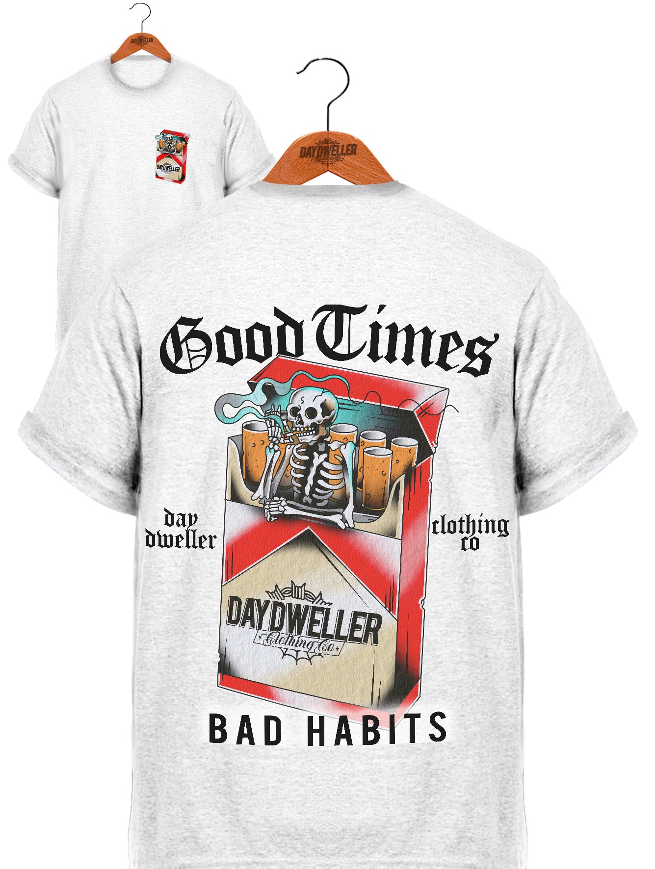 'Good Times, Bad Habits' 20 Deck Ash White Tee