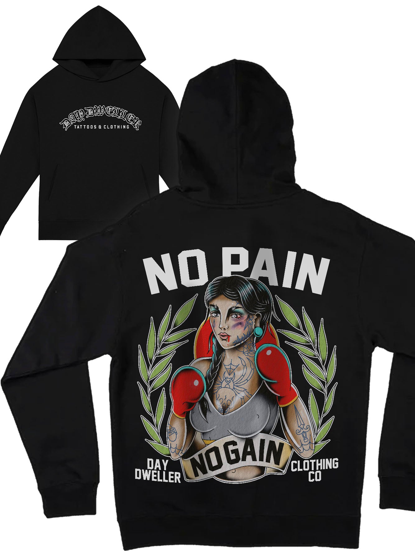 'No Pain, No Gain' Female Boxer Heavyweight Hoodie