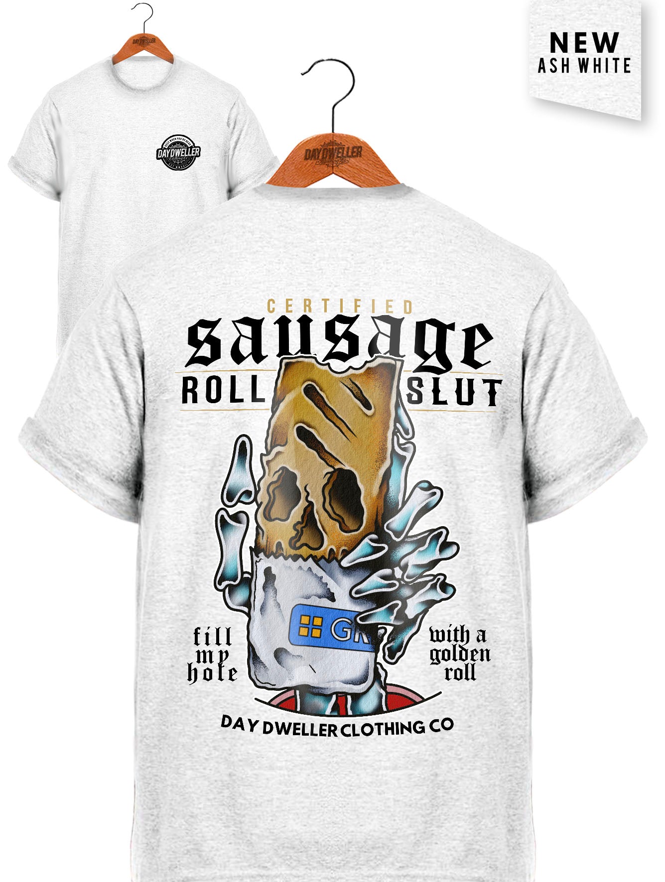 'Sausage Roll Slut' Ash White Tee
