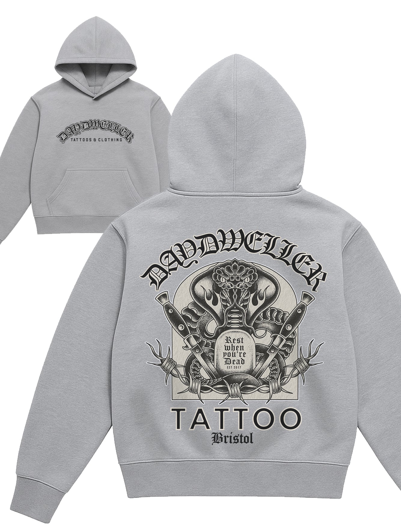 'Day Dweller Tattoo' Grey Hoodie