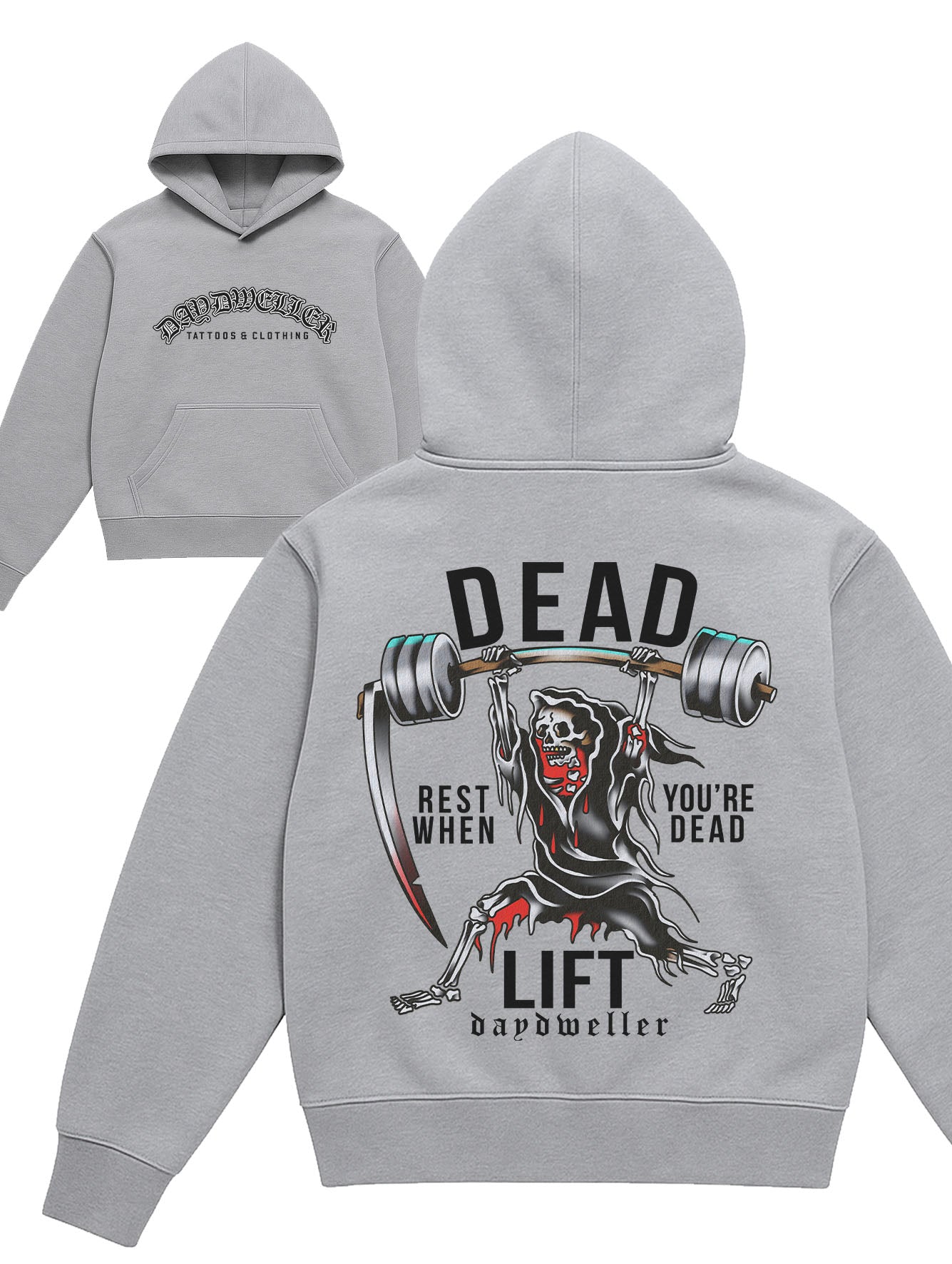 'Dead Lift' Heavyweight Grey Hoodie