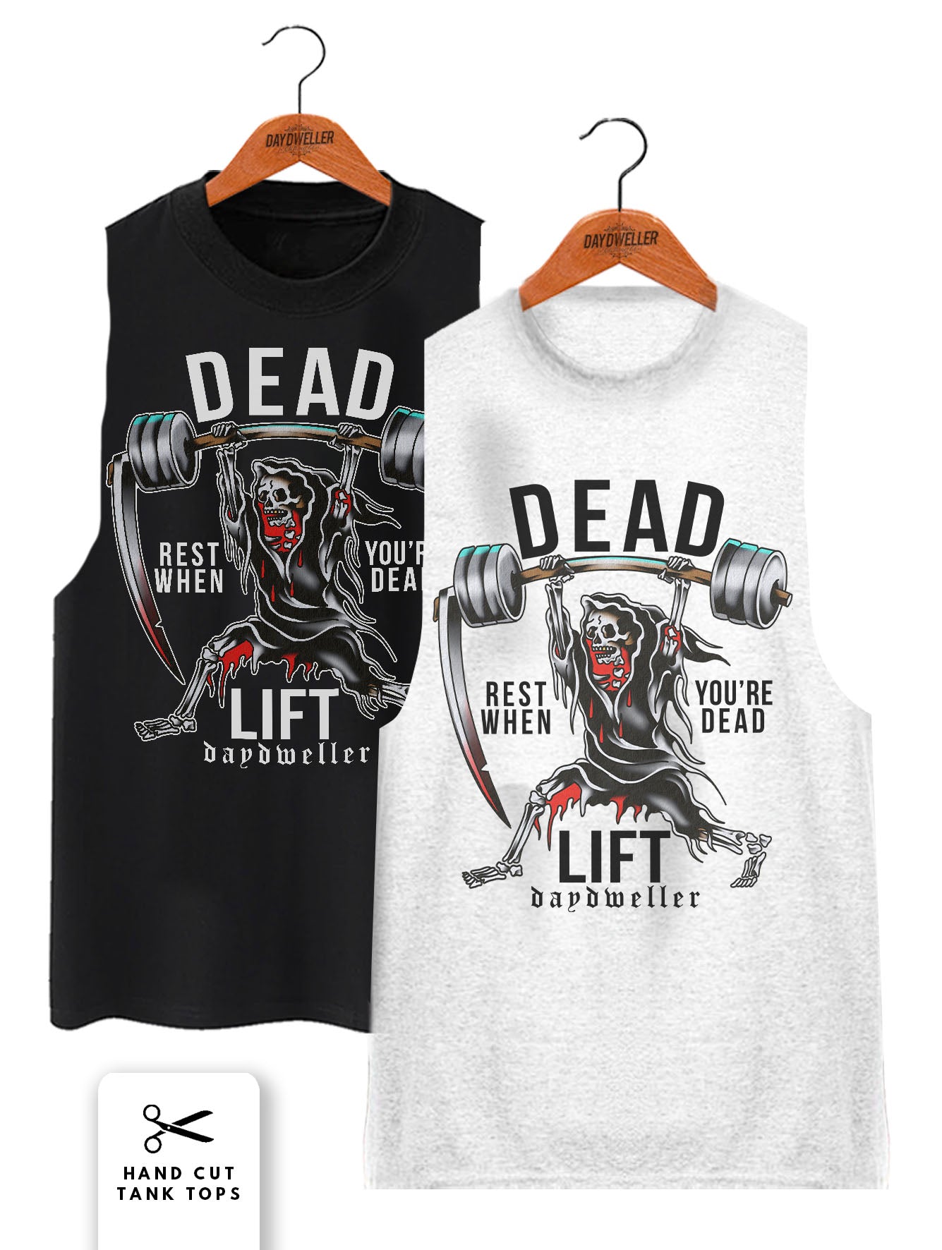 'Dead Lift' Ash White Tank Top