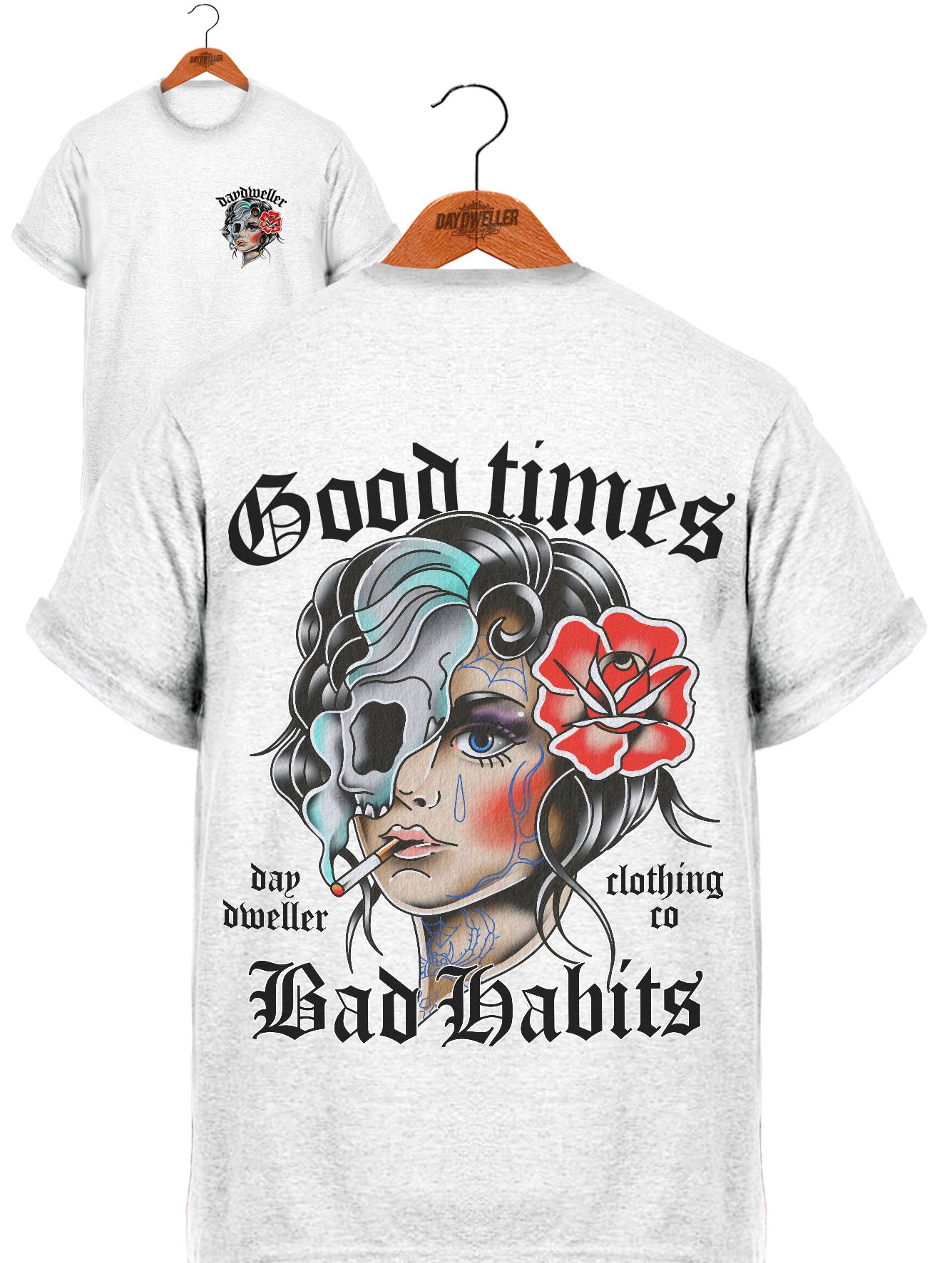 'Good Times, Bad Habits' Smoking Girl Ash White Tee