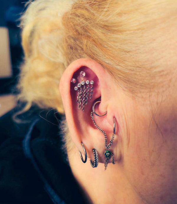 Ear piercing jewellery fitted at Day Dweller Studios