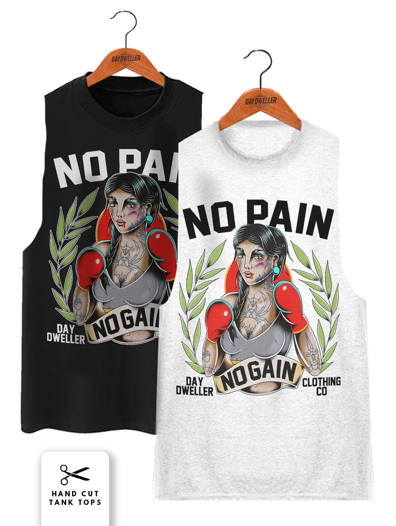 'No Pain, No Gain' Female Boxer Ash White Tank Top