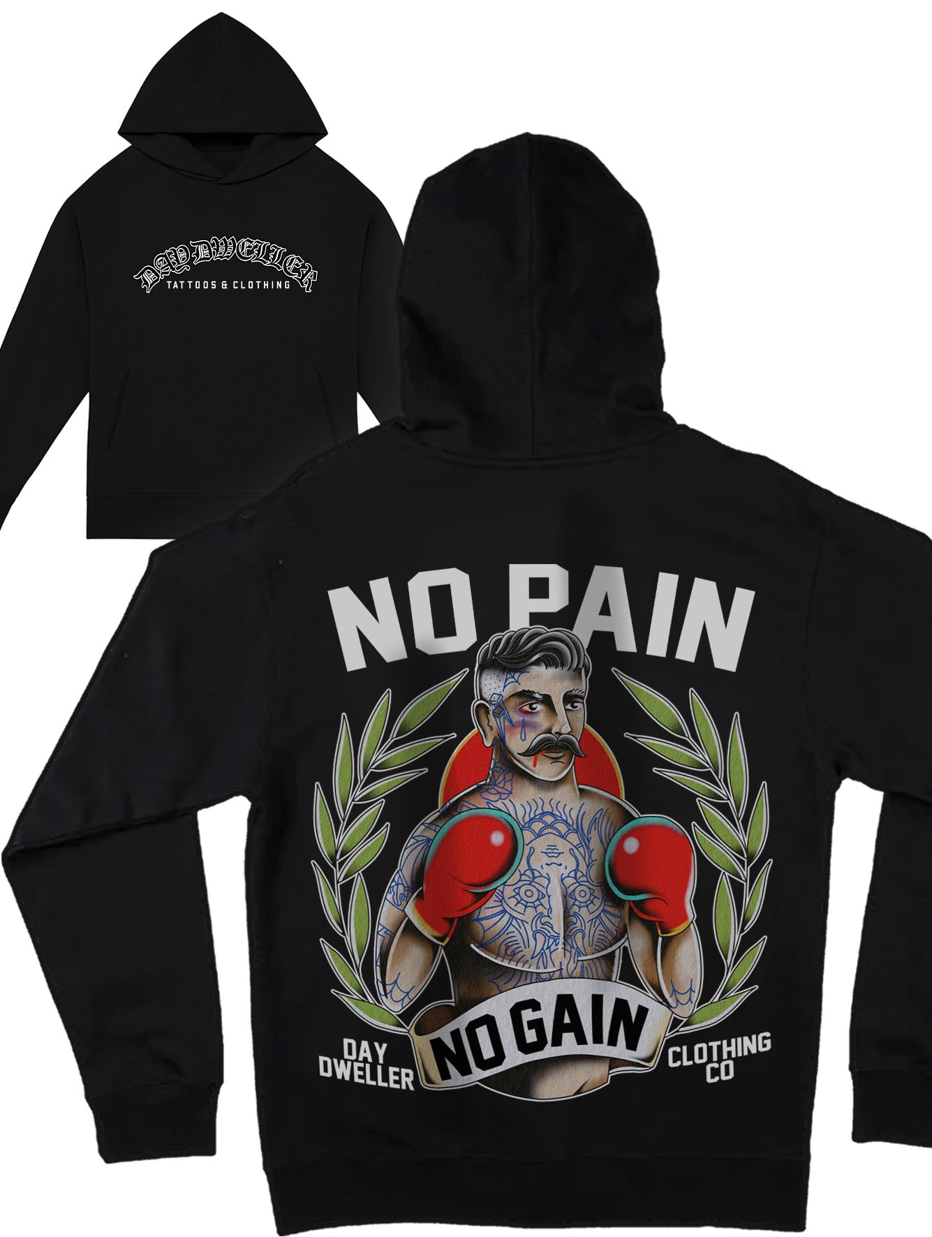 'No Pain, No Gain' Male Boxer Heavyweight Hoodie