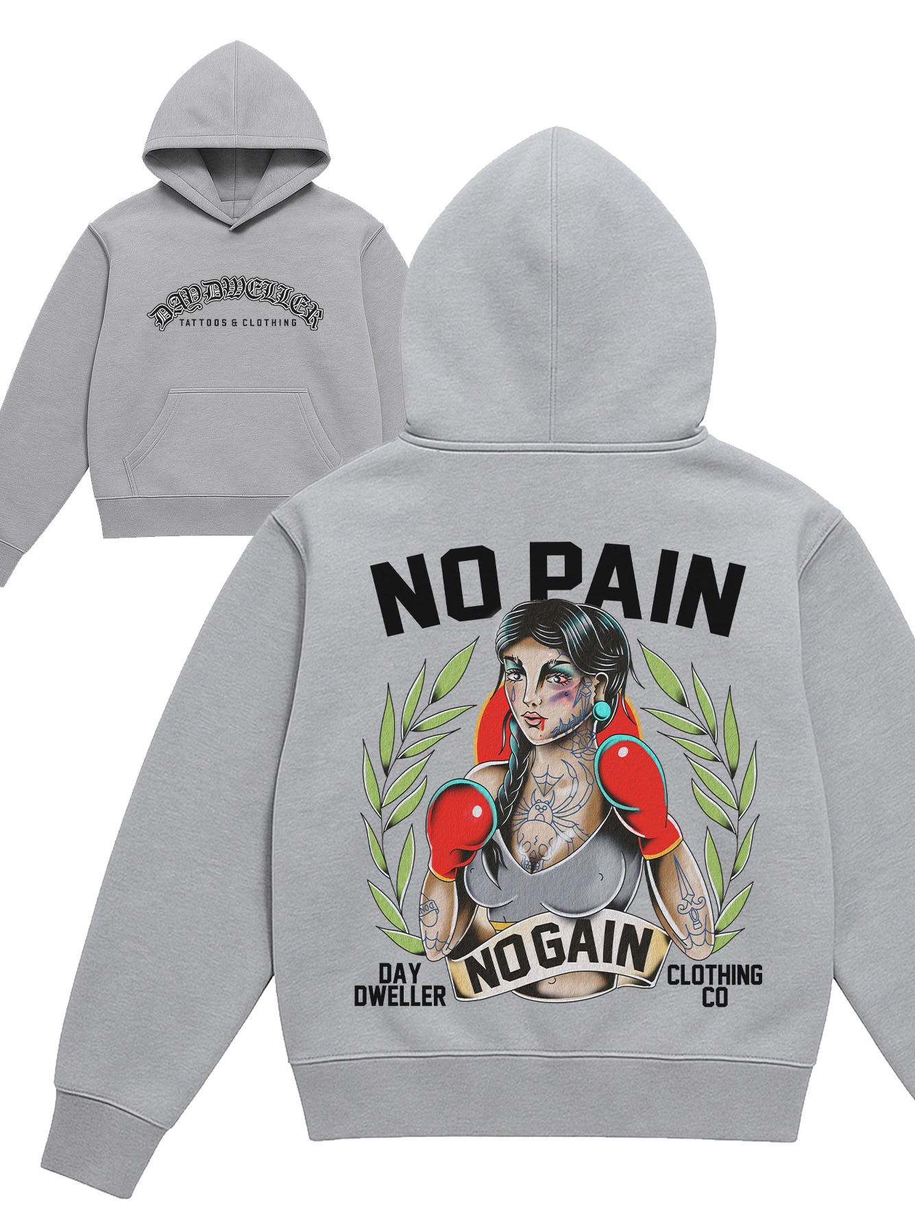 'No Pain, No Gain' Female Boxer Heavyweight Grey Hoodie