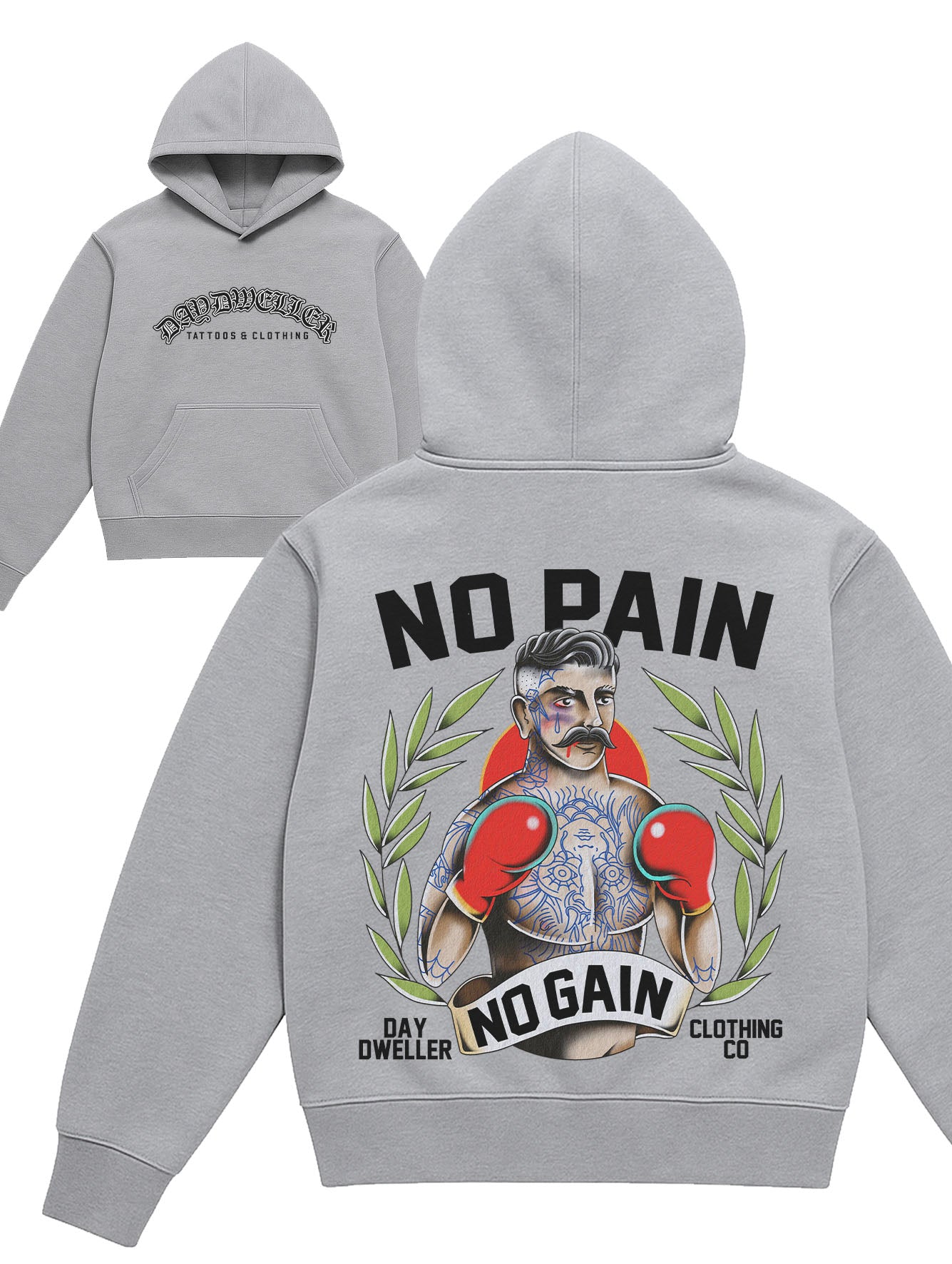'No Pain, No Gain' Male Boxer Heavyweight Grey Hoodie